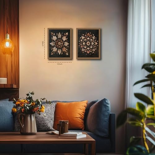 2Pcs Framed Vintage Datura leaves Wall Art Retro Moody Floral Botanical Canvas Painting Dark Classical Flower Framed Canvas Farmhouse Decor, for Bathroom, Bedroom, Living Room, Gallery 16x24in - color: Datura Leaves, size: 16x24 Inches