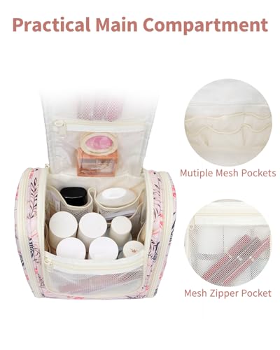 Narwey Small Hanging Toiletry Bag Women Travel Makeup Bag Organizer Toiletries Bag for Travel Size Essentials Accessories Cosmetics(Medium, Beige Bird) - color: B-Beige Bird, size: Medium