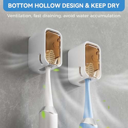 Toothbrush Holders for Bathroom【Innovation Single Slot Design】 2PCS Toothbrush Holder Wall Mounted with Cover for Shower, Single Toothbrush Dispenser Storage Organizer for Family & Travel - color: Brown-2pcs