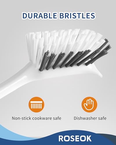 ROSEOK Dish Brush, Dish Scrubber, Nylon Bristles with Built-in Scraper | For Cleaning Dishes, Pots, Non-Stick Pans and Sinks, Navy Blue, 2 Pack - color: Navy Blue