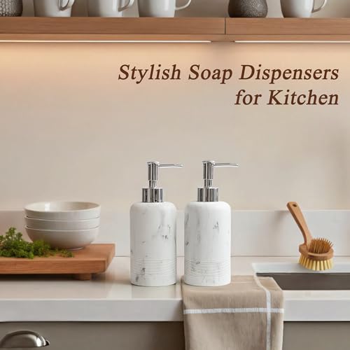 YMXYJM 2pcs/Set Hand Soap Dispenser Sets - 10.8oz Refillable Resin Liquid Soap Dispensers with Rust-Proof Pump for Bathroom Countertop or Kitchen, Marble White - color: Marble White