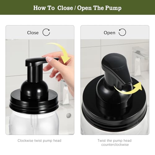 Amolliar 16Oz Foaming Soap Dispenser with Pump Lid, Plastic Refillable Foam Hand Dish Soap Dispenser Set, Clear Diamond Dispenser with Lable for Farmhouse Kitchen Bathroom (2 Pack, Black) - color: Clear Diamond Jar With Black Pump, size: 2 Pack