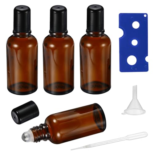 30ML Roller Bottles for Essential Oil, 4 Pack Empty Amber Glass Roller Bottle for Perfume Oil, Roll on Bottles with Stainless Steel Roller Balls, Opener, Funnel and Dropper - size: 30ml_4pcs