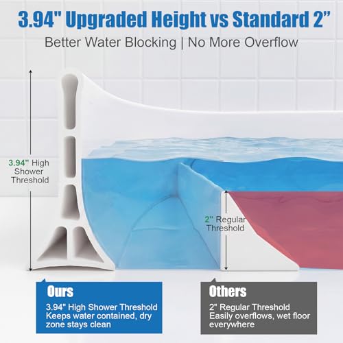 3.94" High Collapsible Shower Threshold Water Dam, 78 Inch Silicone Shower Water Splash Guard Strip Barrier for Bathroom Floor, Wet and Dry Separation Bathroom and Kitchen(Classic) - style: Classic
