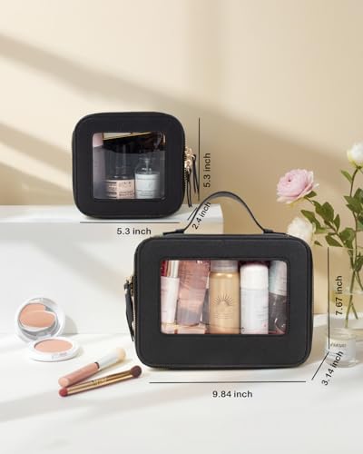 Travel Clear Makeup Bag Set, TSA Approved Cosmetic Bag Case with Zipper Portable Makeup Pouch Toiletry Bag Traveling Cosmetic Organizer Storage Bag Car Organizer Car Essentials - color: Mini + XL Luxe Black