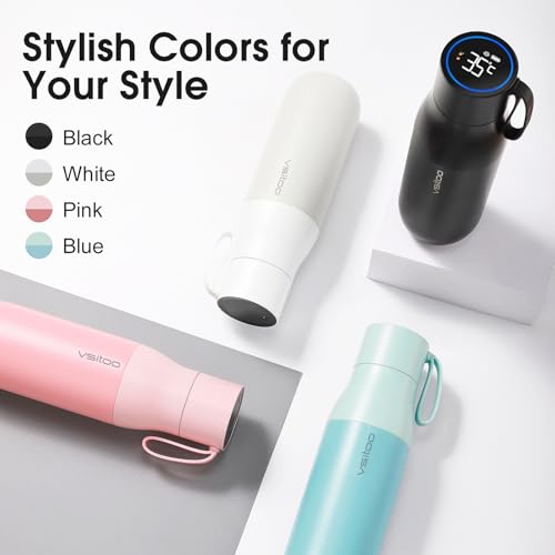 VSITOO S1 Pro 15oz Insulated Stainless Steel Self-Cleaning Water Bottle | Mini 15oz Insulated Bottle With Auto Self-Cleaning, App or Touchscreen Control, Temp Display, 30-Day Battery & 24H Cold - color: Black, size: 15 Ounces