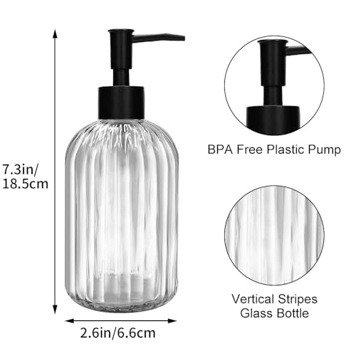 Pack of 2 Glass Soap Dispenser with Black Pump, 400 ml Refillable Pump Dispenser for Kitchen, Bathroom, Laundry Room, Liquid Glass Bottle for Washing Up Liquid, Shampoo, Conditioner (Clear) - color: White