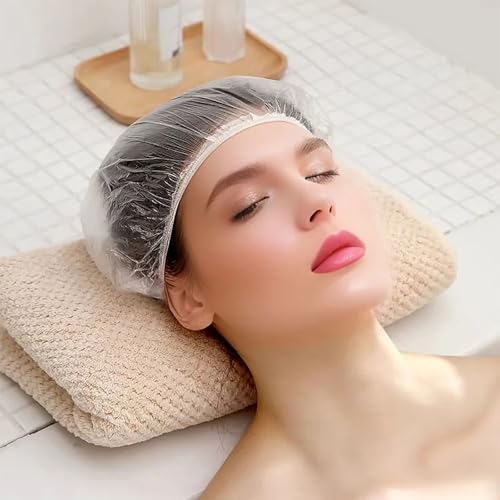 200 PCS Disposable Shower Caps – Large, Thickened & Waterproof Plastic Hair Bath Caps for Women & Men – Reusable Travel Essentials for Spa, Hotel, Salon, Home & Deep Conditioning (18.1 Inches, Clear)