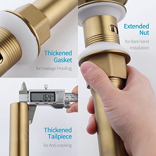 KAIYING Pop Up Drain, Bathroom Sink Drain Stopper with Overflow, Vessel Sink Drain Assembly with Detachable Basket Stopper, Anti-Explosion and Anti-Clogging Drain Strainer (Brushed Brass) - color: Brushed Brass, style: With Overflow
