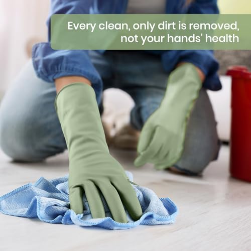 Rubber Cleaning Gloves for Dishwashing, 4 Pairs Reusable Kitchen Gloves for Washing Dishes and Household Cleaning, Green Dish Gloves with Flocked Lining and Non-Slip Grip, Pefect for Woman Men - S - color: Green, size: Small