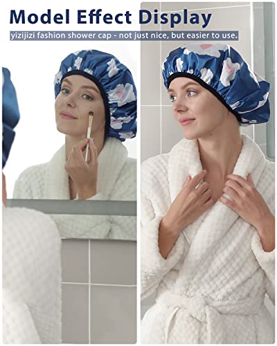 YIZIJIZI Terry Lined Shower Cap,Triple Layer Large Cap for Women,Shower Cap Reusable Waterproof,Long Thick Hair(Blue) - color: Blue