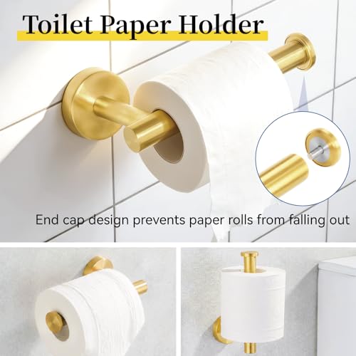 HOMOTEK 4 Pieces Bathroom Accessories Hardware Set, 24 inch Towel Bar, Towel Ring, Robe Hook, Toilet Paper Holder, Stainless Steel Rack Kit Wall Mounted, Gold - color: Gold