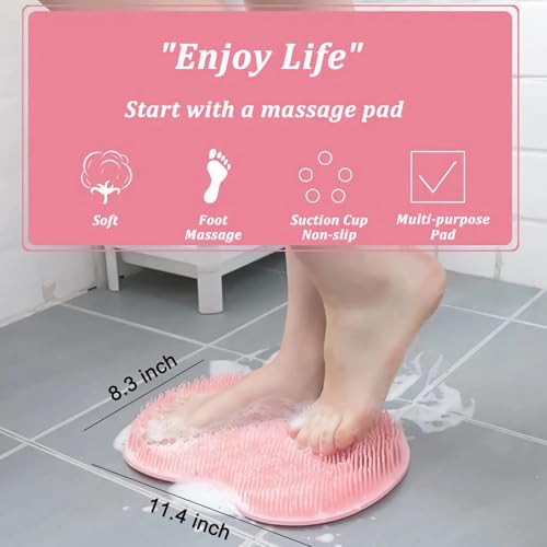 2-Pack Shower Foot Scrubber Mat for Seniors, Men, Women | Strong Grip Silicone Back, Suction Cups, No Bend Deep Clean, Massage Pad