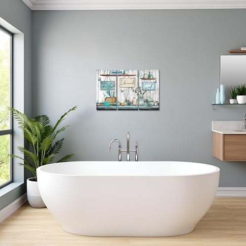 sechars Bathroom Wall Art Relax Unwind Soak Signs Canvas Prints Teal Spa Decor, 8x16 Inches Each, Framed (Teal) - color: Teal