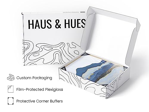 HAUS AND HUES Mountain Wall Art - Set of 3 Blue Decor Nature Art, Modern Landscape Decor, Abstract Posters with Beige Frame, 12x16 - color: Blue Mountain, size: 12"L x 16"W, style: Beige Framed