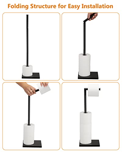 Free Standing Bathroom Toilet Paper Holder Stand with Reserve, Stainless Steel Pedestal Tissue Roll Holder, Black DECLUTTR - color: Black