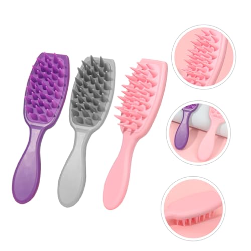 Hemoton Hair Scalp Comb 3-Pack Silicone Shampoo Brush with Soft Massage Points for Deep Cleansing Dandruff Removal and Hair Detangling Portable Family Scalp Massager for Wet Dry Use
