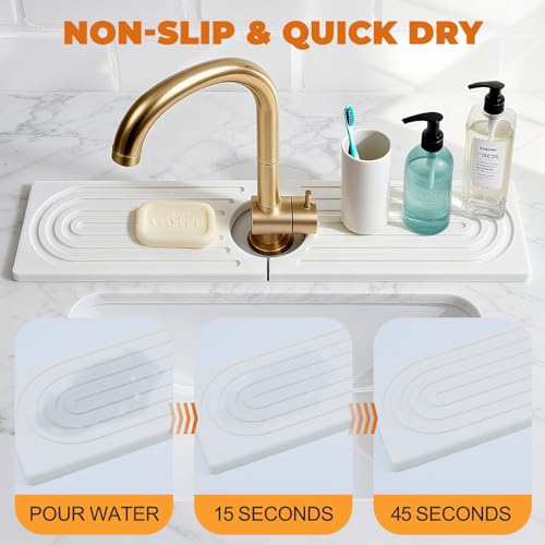 Stone Faucet Mat for Kitchen Sink, Diatomit Fast Drying Stone Mat Sink Protector, Prevent Moisture Water Absorbing Stone Tray for Kitchen Bathroom Counter, 15.8" x 4", White - color: 15.8" x 4"_White