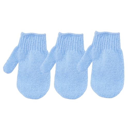 3Pcs Exfoliating Gloves for Shower, Gentle Body Scrub Mitt Set, Exfoliating Body Scrubber Glove, Gentle Cleansing Accessories, Blue - color: Blue