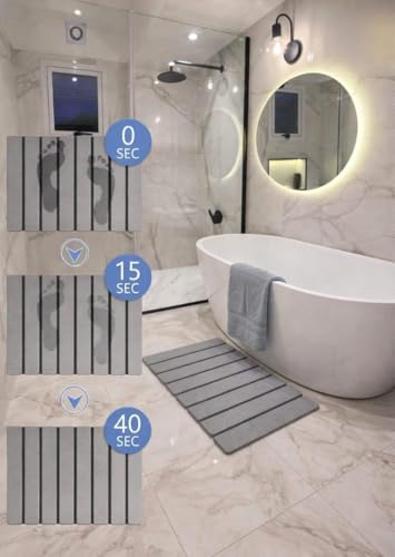 Premium Foldable Stone Bath Mat - Ultra Absorbent Quick Drying Compact Easy to Store & Clean Non-Slip Diatomaceous Earth Bath Shower Mat (Delicate Grey) - color: Light Grey