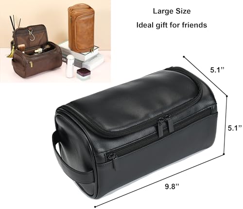 Toiletry Bag for Men, Travel Shaving Dopp Kit Water-resistant Bathroom Toiletries Organizer PU Leather Cosmetic Bags - color: black