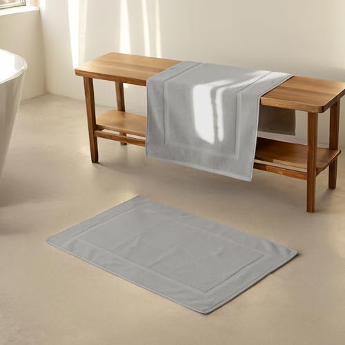 SALBAKOS 100% Turkish Cotton Bath Mat Set 2-Piece - 20x34 inch, Hotel & Spa Collection, Soft, Absorbent, Long Lasting, Durable Bathroom Rugs | Made in Turkey (Silver, 2 Bath Mats) - color: Silver, size: 2 Bath Mats