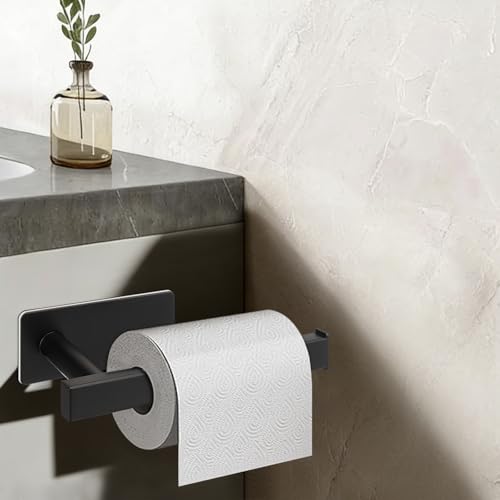 NearMoon Toilet Paper Holder Self Adhesive, Premium Thick SUS304 Stainless Steel Square Rustproof Toilet Roll Holder no Drilling for Bathroom, Kitchen, Washroom (Matte Black) - color: Matte Black
