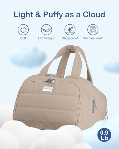 TOPDesign Travel Toiletry Bag for Women, Puffer Large Toiletry Bag, Lightweight Cosmetic Makeup Organizer with Handle for Traveling, Accessories, Essentials, Toiletries (Camel) - color: Camel