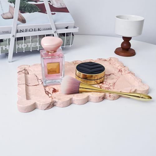 Yew & Tulip Natural Marble Vanity Tray with Scalloped Rim, Nature Rose Pink Luxury Stone Serving Tray for Bathroom, Kitchen, Vanity, Home Decor, Wedding etc. (12"x 8" x 0.6") - color: Scalloped Pink