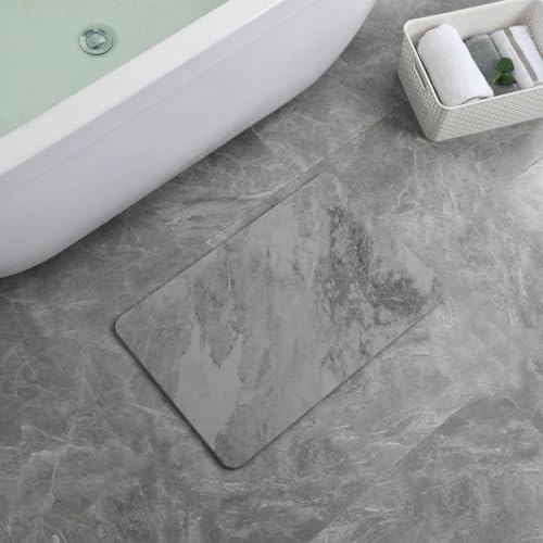 J&V TEXTILES Marble 24x15 Stone Bath Mat Diatomaceous Earth Shower Mat Non-Slip Super Absorbent Diatomite for Bathroom Floor Quick-Drying Easy to Clean (Gray Marble) - color: Gray Marble