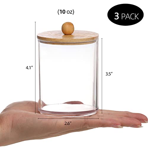 Tbestmax 10 Oz Cotton Swab/Ball/Pad Holder, Qtip Apothecary Jar, Clear Bathroom Containers Dispenser for Storage 3 Pack Wood Lids - color: Group A - 3 Pcs 10 oz