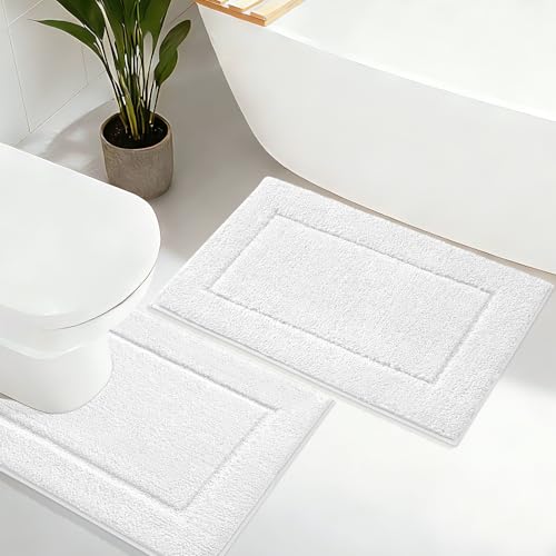 IM HOME Bathroom Rugs Sets 2 Pieces, Ultra Soft Thick Plush Fluffy Microfiber Absorbent Bath Mat, Non-Slip Backing, Machine Washable Bath Mats for Bathroom (24"x17" + U Shape 24"x20", Cream White) - color: Cream White, size: 24"x17" (Rectangular) + 24"x20
