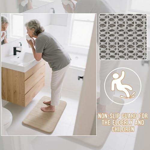 Yimobra U-Shaped Toilet Bath Mat Set 2 Piece - Super Soft Absorbent Quick Dry Memory Foam Bathroom Rugs, Machine Washable Non Slip Floor Carpet for Tub Shower & Single Sink (17x24 & 24x20, Beige) - color: Beige, size: 24x17+24x20 Inch