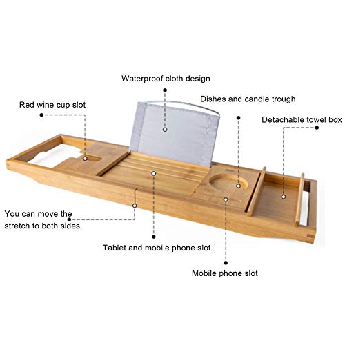 Bamboo Bathtub Tray, Expandable Bath Tray Multifunctional Drain Bath Shelf Caddy Tray Bathtub Storage Rack Bath Tub Tray Table for Candle Towel Book Wine Phone Shower