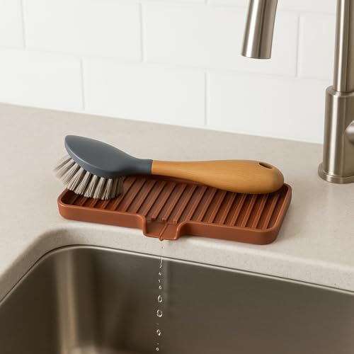 Silicone Soap Dish Tray and Sponge Holder with Drain Chute, Rectangular, Kitchen and Bathroom Sink Organizer (Mocha, 9"x3.5") - color: Mocha, size: (MD) 9"x3.5"