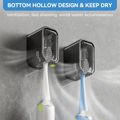 Toothbrush Holders for Bathroom【Innovation Single Slot Design】 2PCS Toothbrush Holder Wall Mounted with Cover for Shower, Single Toothbrush Dispenser Storage Organizer for Family & Travel - color: Black