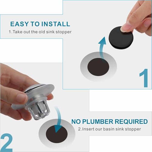 Chrome Bathroom Sink Drain Stopper,Welsan Universal Pop-Up Drain Stopper Plug Strainer with Hair Catcher for 1 1/8"-1 1/2" Drain Hole-2 Pack - color: Chrome Plated-2