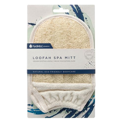 Hydrea London Exfoliating Glove - Organic Egyptian Shower Loofah & Dual-Sided Face Glove Exfoliator - Body Scrubber for Men & Women, Dead Skin Cell Remover, & Bath Scrub for Deep Exfoliation & Detox