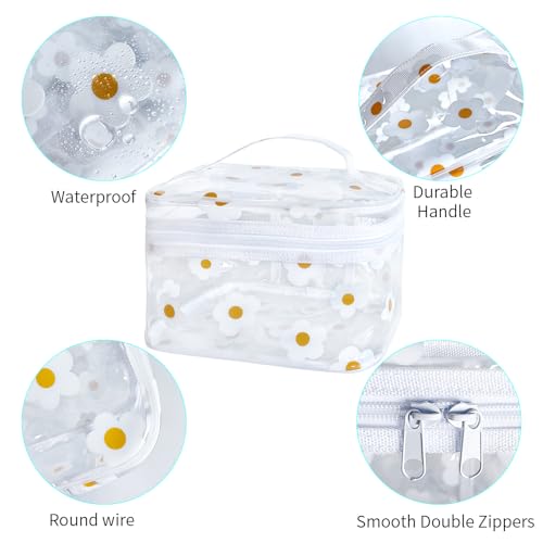 Clear White Flower Cosmetic Bag and Travel Pouch with Handle 8.66x5.51x5.51inch-Durable PVC Material,Versatile,Zipper Design for Smooth Sliding-Ideal for Makeup,Travel Essentials - color: White Flower#2