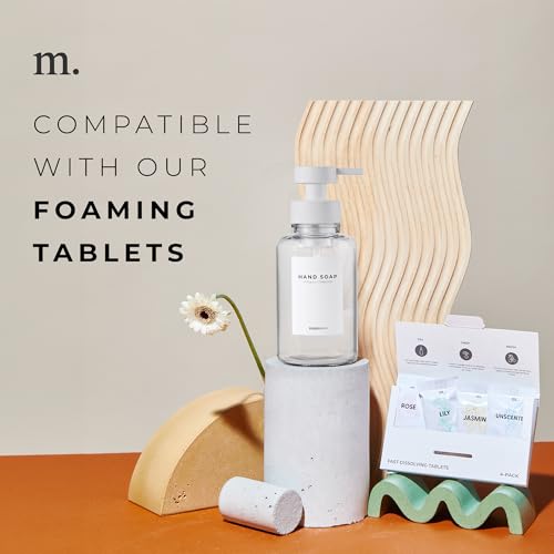 MaisoNovo Glass Foaming Soap Dispenser 14 Oz | Glass Bottles Pumps x 2 Clear with Tray - color: Clear Bottles/White Plastic Pumps/Ceramic Tray