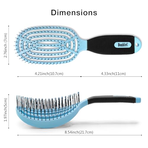 NuWay® DoubleC® Detangling Hair Brush – Patented Double Curve Scalp Care Hairbrush for Gentle Detangling, Volume Styling & Wet or Dry Hair (Royal Blue) - color: Royal Blue