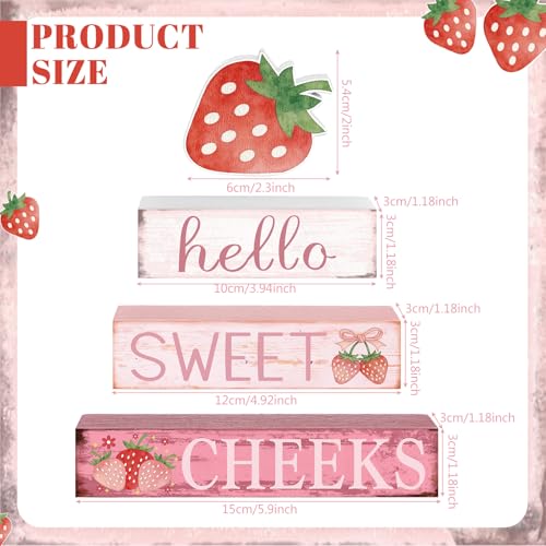 Cinnvoice 4 Pcs Strawberry Bathroom Decor Farmhouse Bathroom Decoration Hello Sweet Cheeks Table Centerpiece Gift for Christmas Valentines Back to School - style: Strawberry Hello Sweet Cheeks