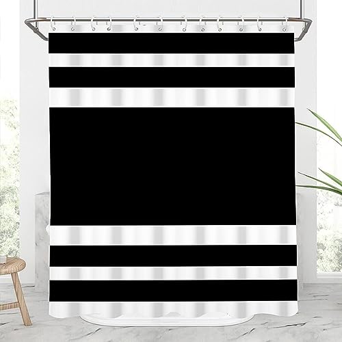 60x72inch Black and White Striped Shower Curtain Casual Style Stripes Modern Minimalist Bath Curtain for Home Concise Stall Bathroom Bathtub with Hooks Waterproof Fabric Polyester - color: Black White, size: 60"W x 72"L (Pack of 1)
