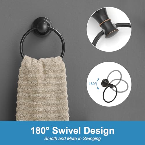 RUMOSE Toilet Paper Holder and Hand Towel Ring Oil Rubbed Bronze Wall Mount Bathroom Hardware Accessories 2 PCS Set Flexible Pivoting Toilet Tissue Roll Holder and Towel Hanger, Stainless Steel - color: Oil Rubbed Bronze