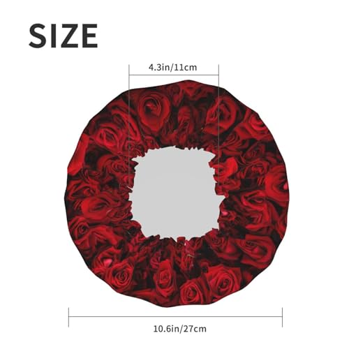 Red Rose Flowers Shower Cap For Women Reusable Waterproof Double Layers Bath Cap Hair Protection Elastic Ladies Spa Salon Shower Hat - color: Red Rose Flowers