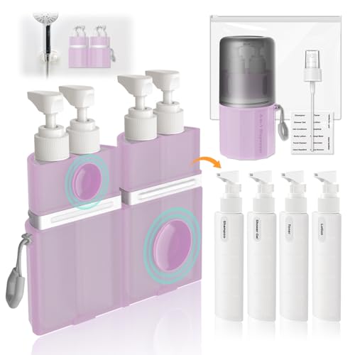 Travel Bottles for Toiletries, TSA Approved Travel Shampoo and conditioner Bottles with Suction Cups, Pink - color: Pink