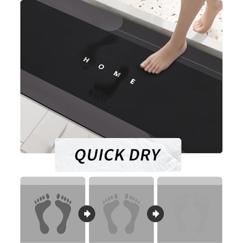 Housego Absorbent Bath Mat Magic Rug, Quick Drying Magic Bath Mat Non-Slip Floor Rug Rubber Backed for Bathroom Kitchen Shower Sink, Water Absorbent (1PC, 16.93''x50'', Black) - color: Black, size: 1'5" x 4'2" (Rectangular)