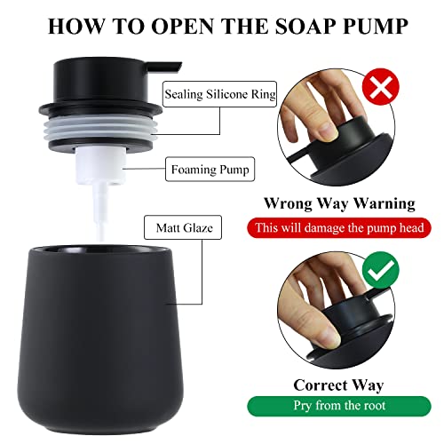 Bosilunlife Ceramic Foaming Soap Dispenser - 12Oz Bathroom Countertop Kitchen Dish Soap Pump Dispenser Foam Soap Dispenser - Rubber Paint Black - color: Rubber Black