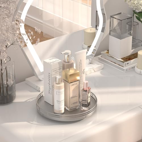 10" Silver Lazy Susan for Table Top, Oak Wood Lazy Susan Turntable Organizer for Dining Coffee Table Centerpiece Bar Decor Kitchen Countertop Bathroom Vanity Decorative Tray for Perfume Jewelry Round - color: Silver, size: 10