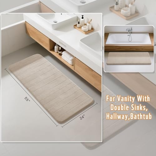 Yimobra Bathroom Runner 55"x24", Non Slip Memory Foam Bath Mat, Super Soft Water Absorbent Hallway Carpet, Machine Washable Rug for Vanity Tub Shower, Beige - color: Beige, size: 55" X 24"